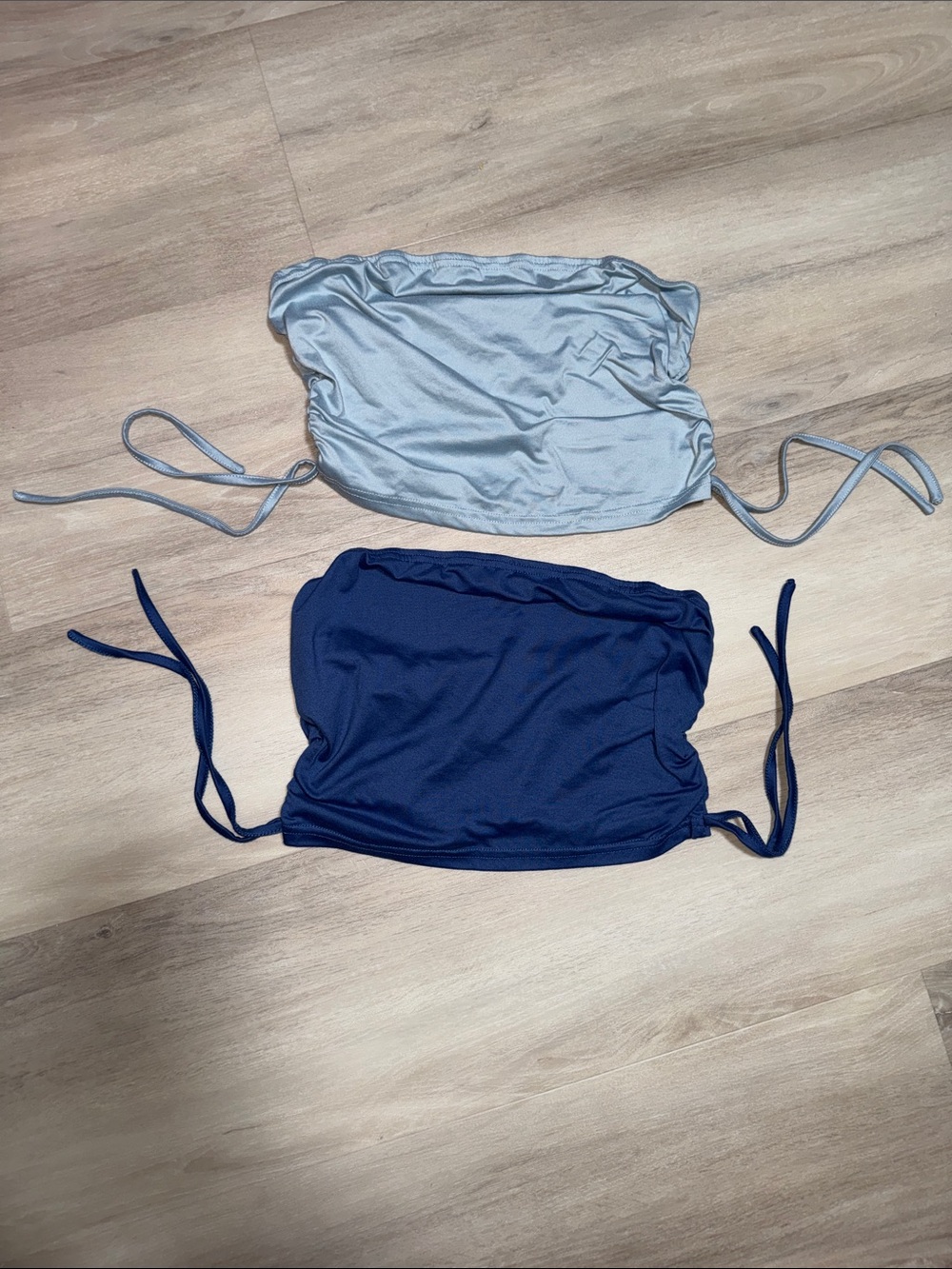 SHEIN Light Gray & Navy Strapless Tie-Side Bandeau Tops